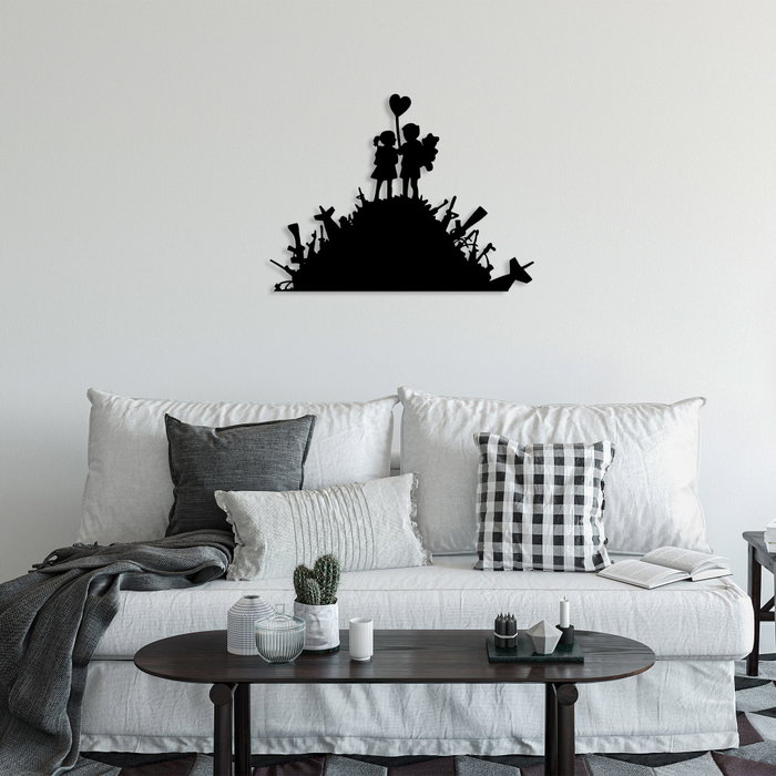 Wallity Banksy - 2 Escultura de pared metálica negra
